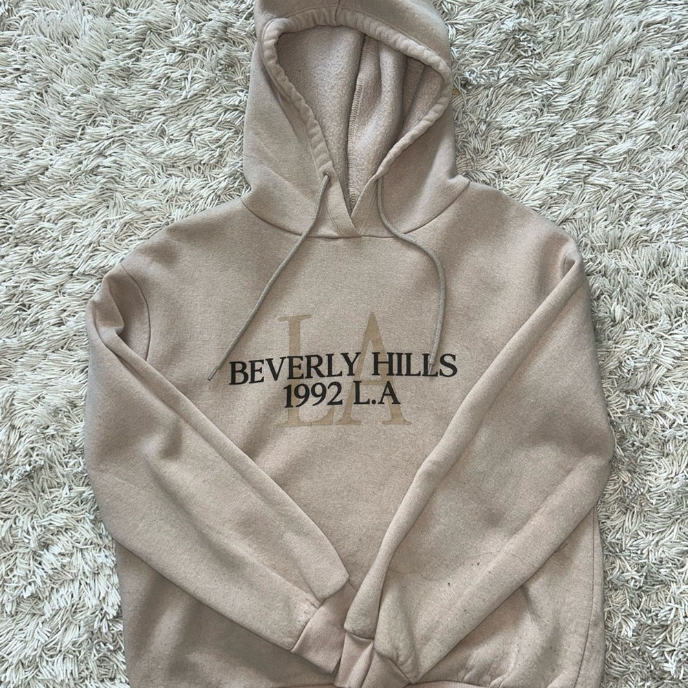 Beige Graphic Hoodie Beverly Hills 1992 Aesthetic